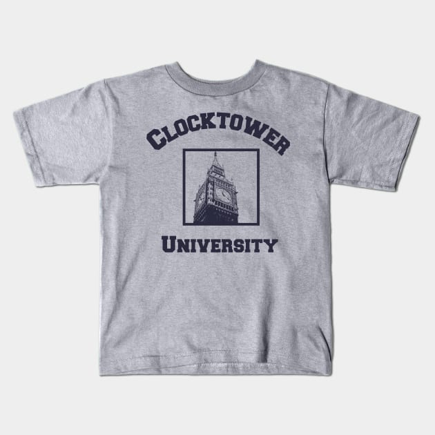 Clocktower University Shirt (Dark text, Modern style) Kids T-Shirt by Minimality